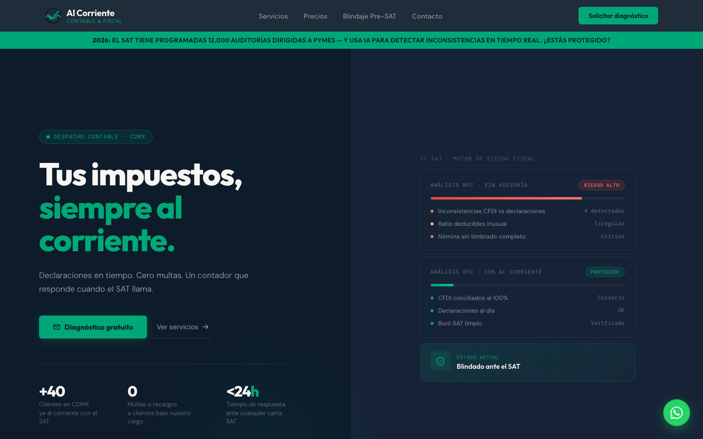 Sitio web de Al Corriente Despacho Contable